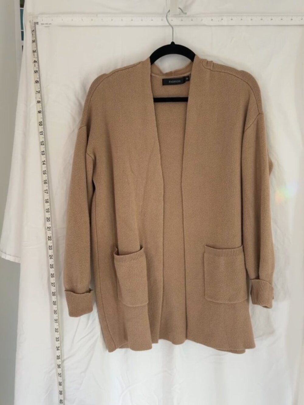Fashion Cardigan Sweater Women's Tan Medium Classic Comfort Long Ribbed Sleeves